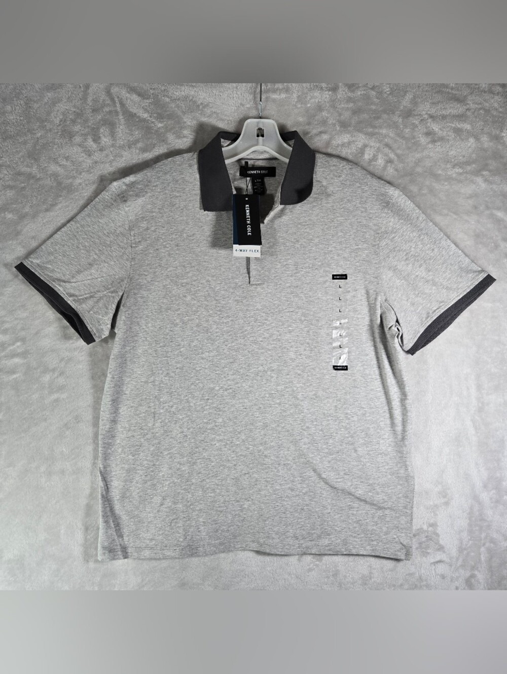 Kenneth Cole Short Sleeve Polo Mens Size Large Contrast Collar Heather Gray NWT